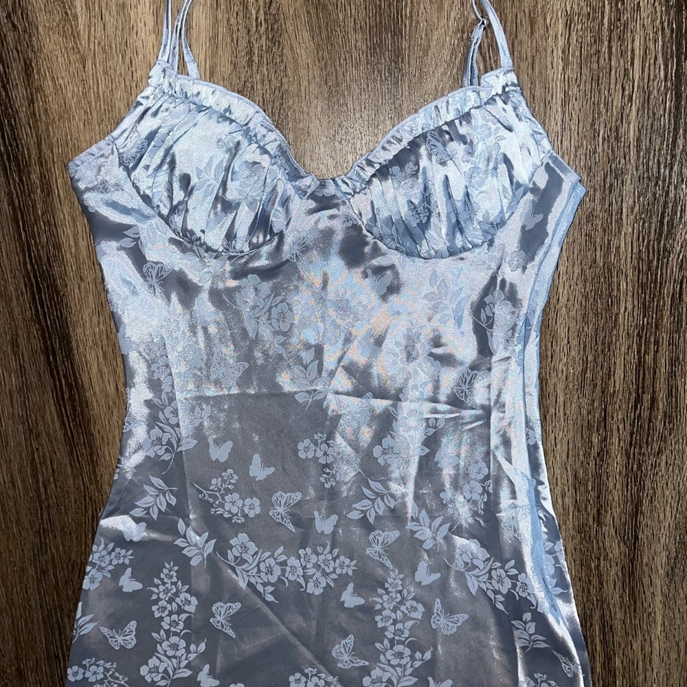 La Hearts Light Blue Silk Floral Dress